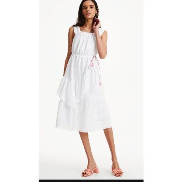 Club Monaco Women's‎ Sleeveless Ruffle Waist Tie Boutone Robe Dress White Size M